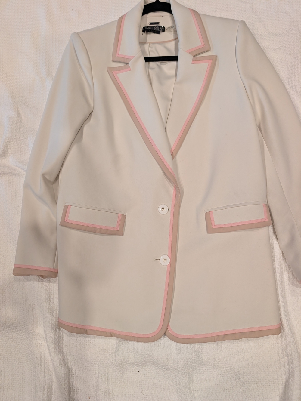 Alice + Olivia Cream Blazer with Pink and Tan Trim